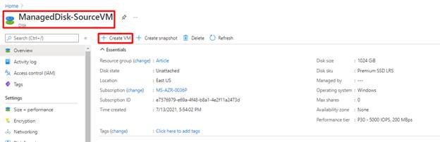 How to create Azure Virtual Machine using a Snapshot